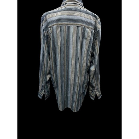 Tommy Bahama Mens Striped Long-Sleeve Button-Down Shirt 100% Silk Blue Beige - Picture 3 of 5